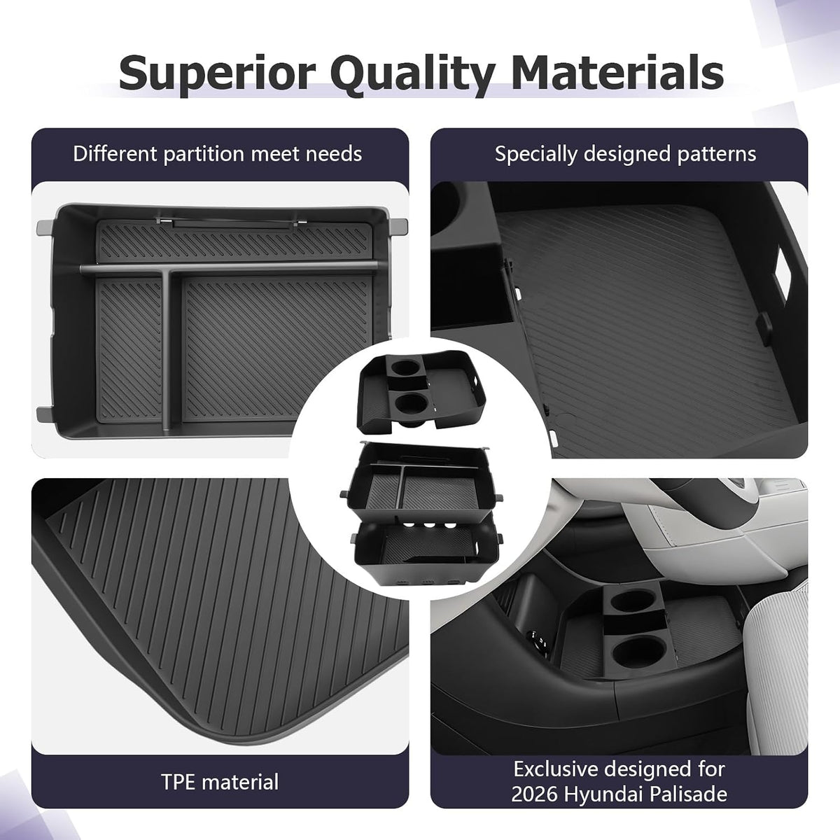 LUWU 2026 Palisade Accessories for 2026 Hyundai Palisade Accessories Palisade LX3 Lower Center Console Organizer, Armrest Console Tray Storage Box Black 3-Pack (Only for 7-Seat)