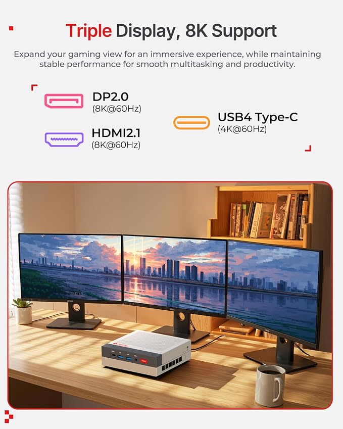 ACEMAGIC X3 Mini Gaming PC Ryzen 7 H 255 Radeon 780M 16GB 1TB Windows11 Pro | 54W Unlocked Performance, Retro Console, 8K Triple Screen, Quiet Cooling, 2.5G LAN, 6×USB Ports Gaming & Content Creation