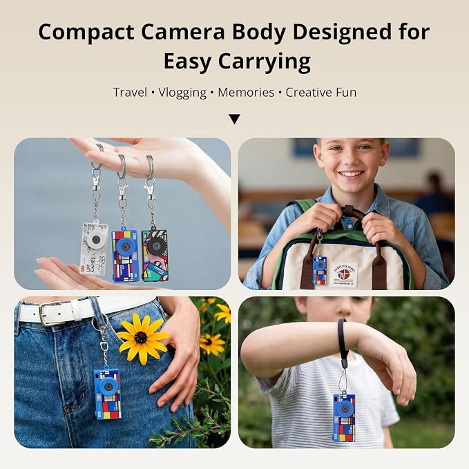Mini Keychain Digital Camera, 1440P Video, 2MP Photos, 16GB Card, Type C