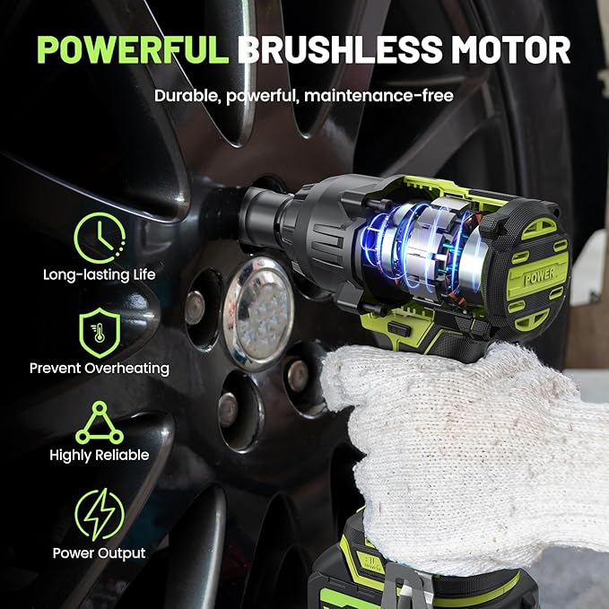 Robustrue Cordless Impact Wrench 738ft-lbs (1000N.m), High Torque Brushless 1/2 Impact Gun, 2 x4.0Ah Battery 21V Max, Fast Charger, 4 Sockets, Impact Wrench for Home Car Tires Truck Mover