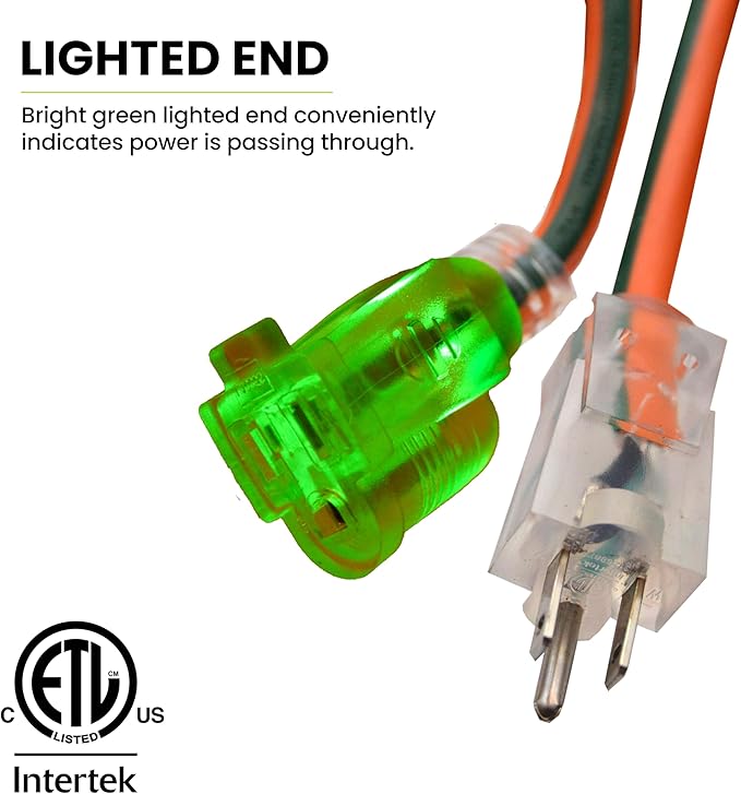 Go Green Power Inc. (G-14050) 12/3 SJTW Outdoor Extension Cord, Lighted End, 50 ft