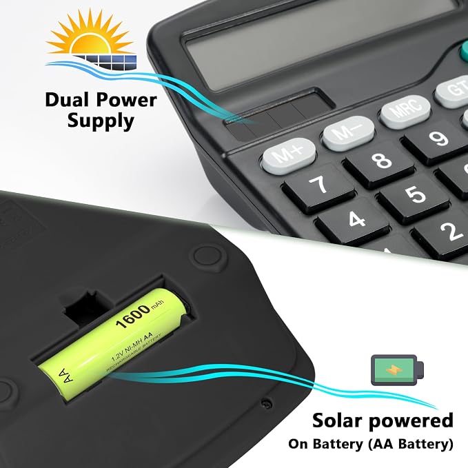 Desktop Calculator with Big Buttons, Dual Power Source, Solar and Battery