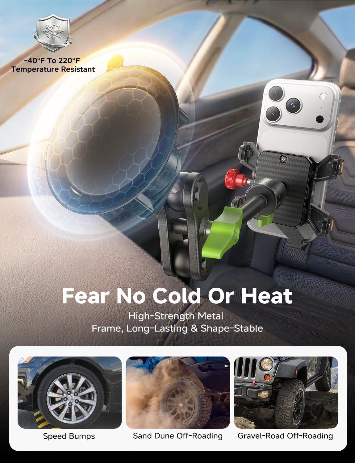 MAGIC JOHN Metal Car Phone Holder 360° Rotation Suction Mount Windshield