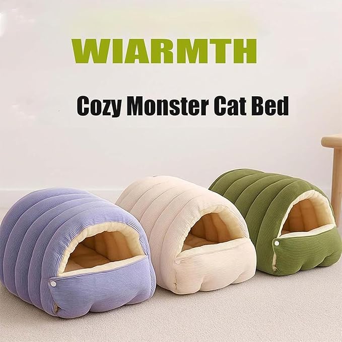 Removable and Washable Winter Closed-Off Cat Bed, Cat Winter Cave, Cute Cat Beds for Indoor Cats, Disassembled Design for Easier Cleaning, with Hair Remover (2PcsPurple, 22.4 * 14.6 * 11.0 in)
