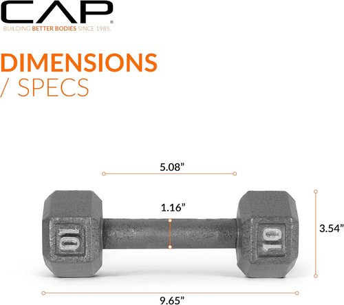 CAP Barbell Cast Iron Hex Dumbbell - Durable Weight Training Equipment | Multiple Sizes Available