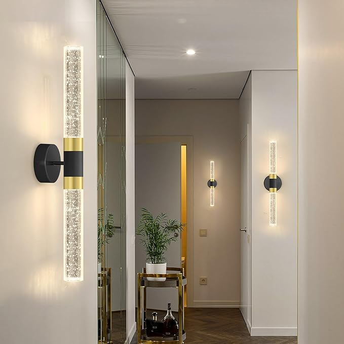 2 Packs LED Wall Sconces Crystal Wall Light Modern Glam Crystal Vanity Lighting Fixtures for Hallway Dining Living Bedroom with 2700K Warm Light Bulbs