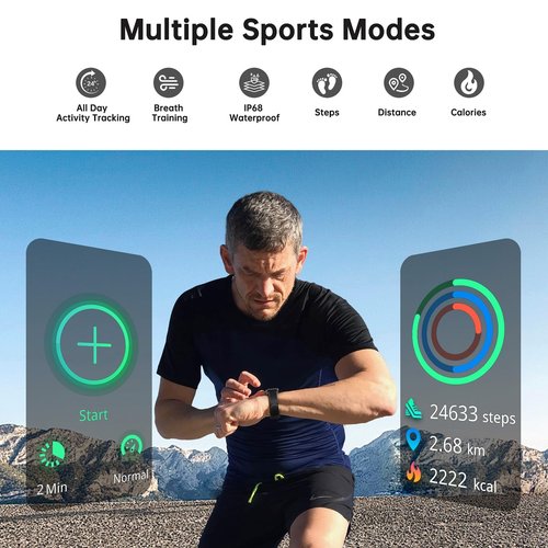 Health Fitness Tracker, Smart Watch with 24/7 Heart Rate and Blood Oxy-gen Monitor, Sleep Tracker with IP68 Waterproof, Activity Tracker Pedometer Step Counter for Women Men (Black)