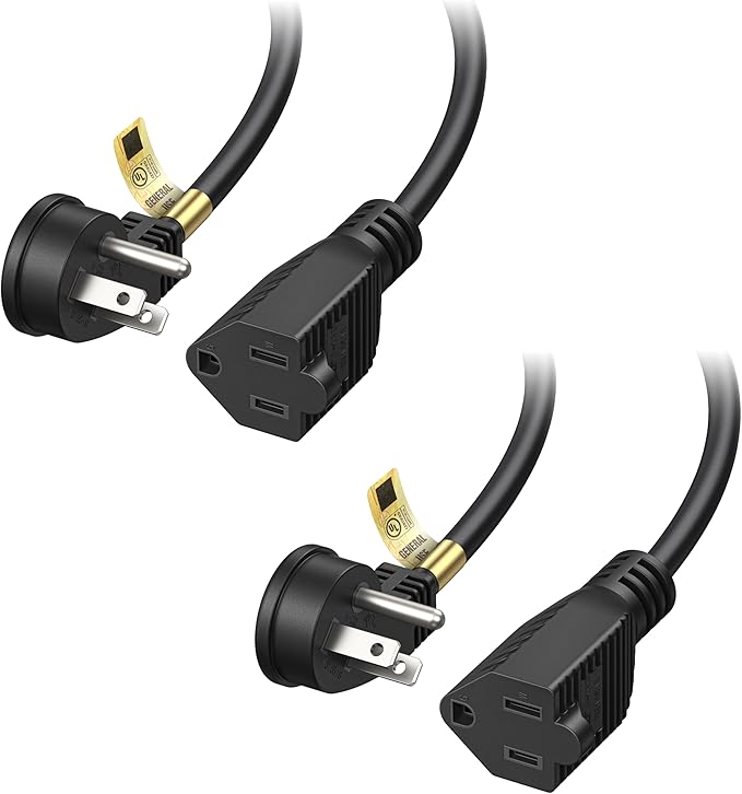 [UL Listed] Cable Matters 2-Pack Low Profile Flat Plug Short Extension Cord (Power Extension Cable) 1 Foot (NEMA 5-15P to NEMA 5-15R)