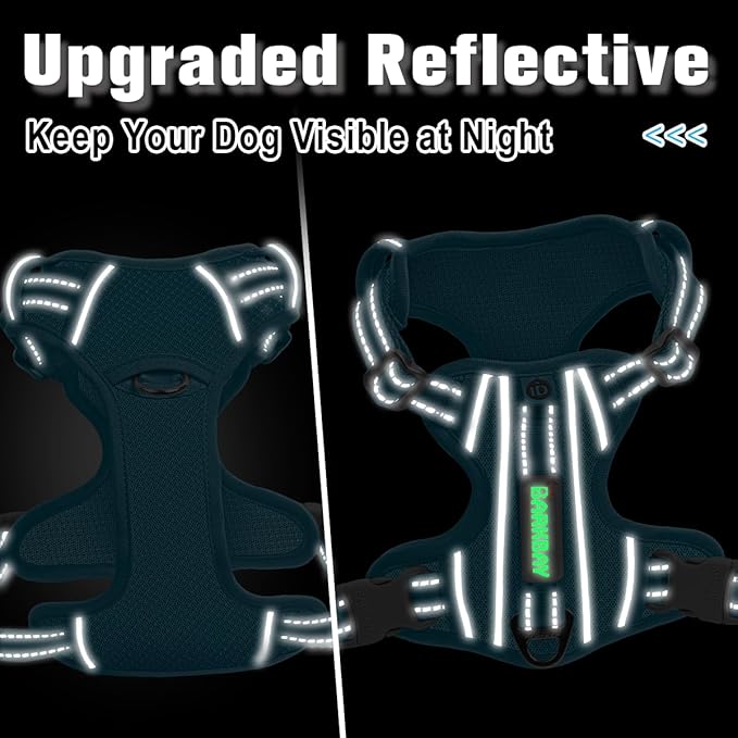 BARKBAY Dog Harness No Pull with ID Tag Pocket - Heavy Duty, Reflective, Easy Control for Large Dogs(Ocean Blue,M)