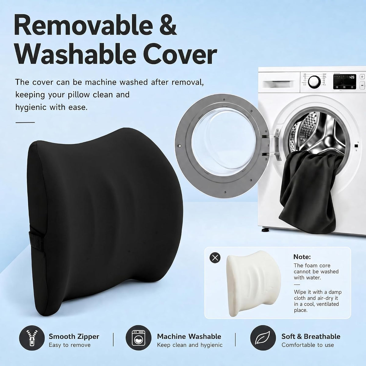 Universal Memory Foam Car Neck Pillow and Lumbar Support Pillow Set, Black