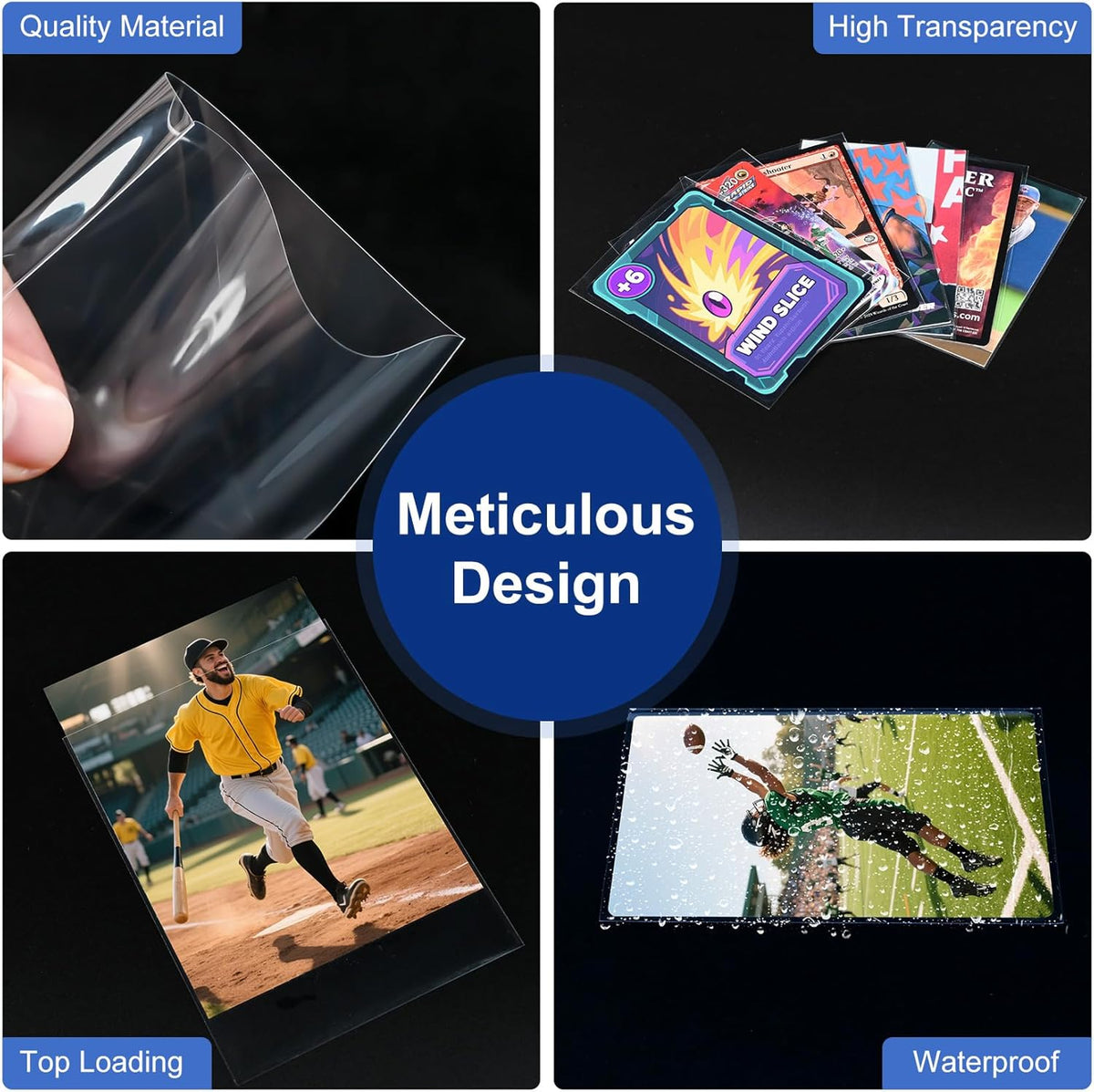 Ultra-Clear Trading Card Sleeves - 100 Pcs Top Loading Protectors for Standard 2.5" X 3.5" Cards
