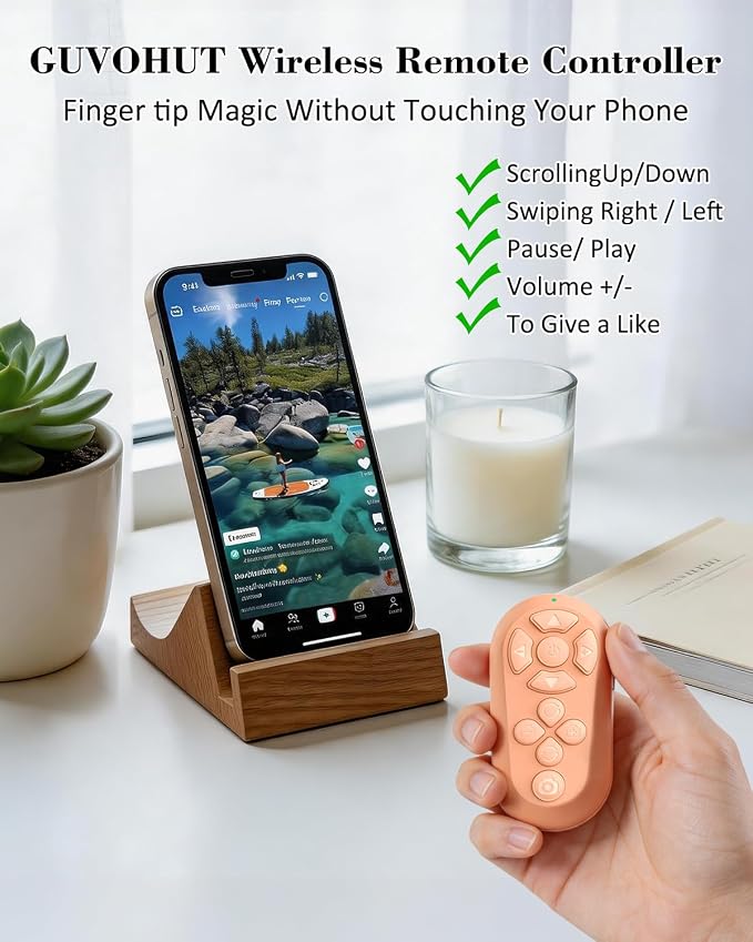 Bluetooth Remote Controller for TikTok Scrolling/Camera/Video Recording/Kindle