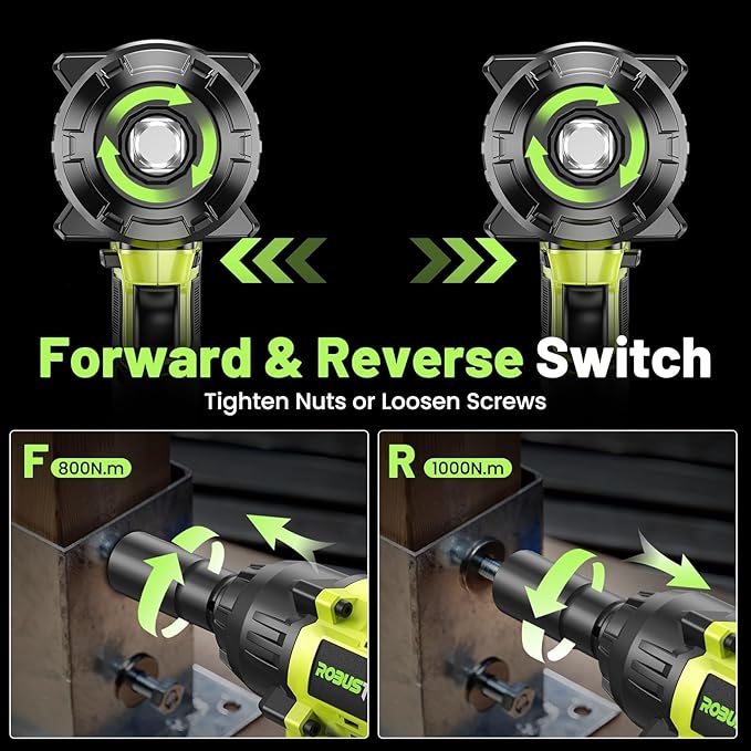 Robustrue Cordless Impact Wrench 738ft-lbs (1000N.m), High Torque Brushless 1/2 Impact Gun, 2 x4.0Ah Battery 21V Max, Fast Charger, 4 Sockets, Impact Wrench for Home Car Tires Truck Mover