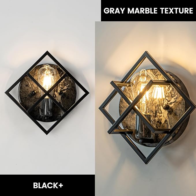 Black Wall Sconces,11.3in Rustic Wall Sconces Mount Lamp Indoor for Living Room Bedroom Bathroom Stairway(E26 Base, Bulbs Not Include 1Pack) Gray Marble Texture Metal