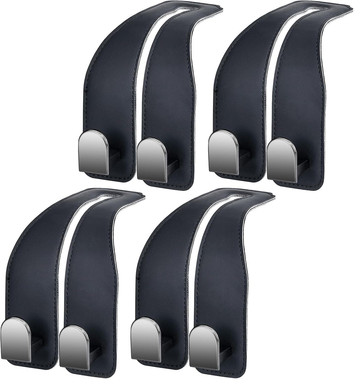 Car Hooks for Headrest, Leather Car Seat Back Storage Organizer Interior Accessories, More Wide & Deep Auto Seat Hook Hangers for Purse Umbrellas Handbag Clothes Coats Grocery Bags (Black-4 Pack)