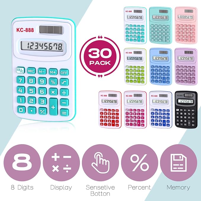 Flutesan 30 Pack Pocket Calculator Small Battery Powered Bulk Mini Size 4