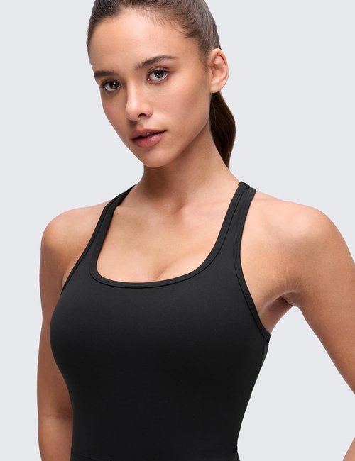 CRZ YOGA Butterluxe Racerback Crop Tank - Padded Y-Back Longline Sports Bra for Yoga & Workouts