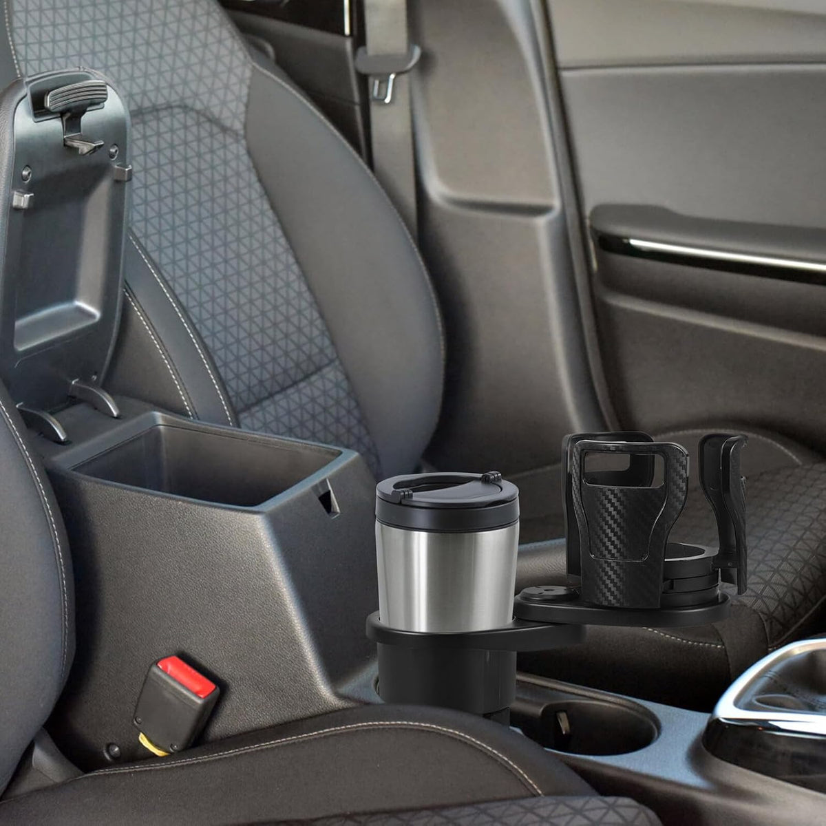 Cabilock Car Cup Holder Expander with 360° Rotating Dual Storage, Adjustable Auto Cup Holder Extender and Food Tray Organizer for Vehicle Drink and Snack Use