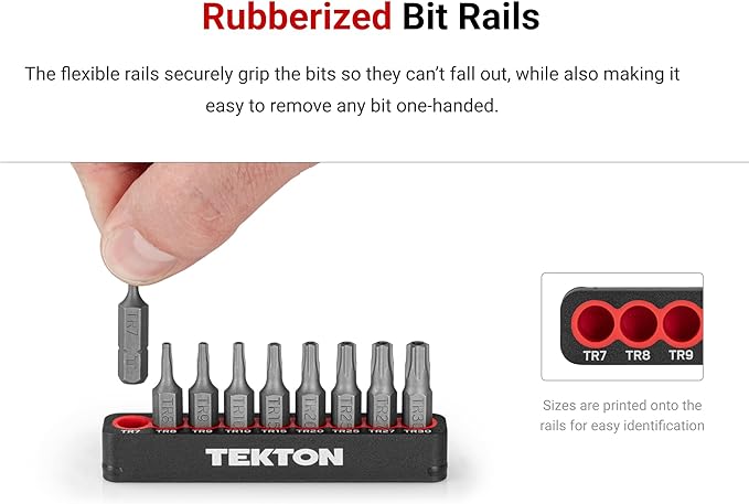 TEKTON 1/4 Inch Hex, Phillips, Slotted Bit Set with Rail (9-Piece) | DZZ93004