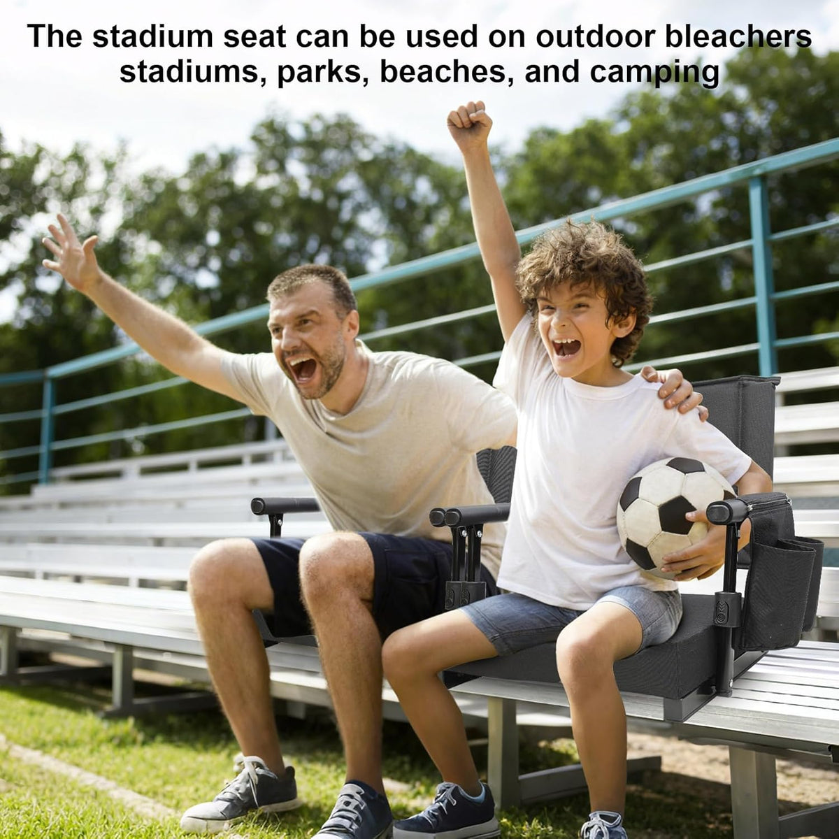 Skiennix Padded Stadium Seats - Portable Folding Bleacher Chair with Back Support | Black