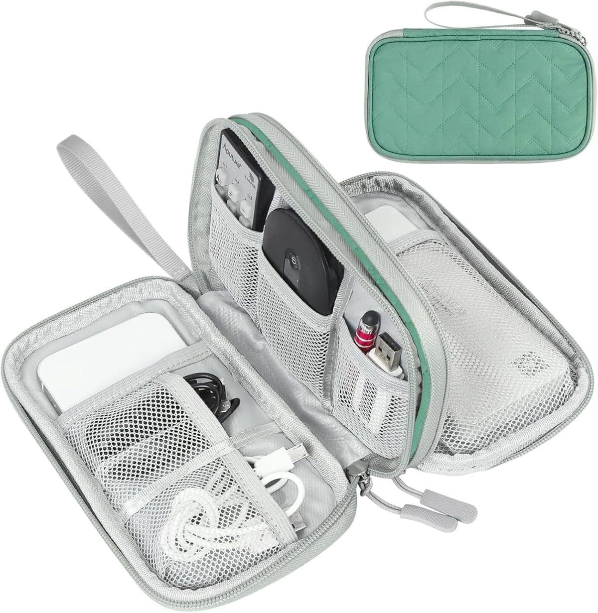 FYY Electronic Organizer, Travel Tech Pouch, Cable Organizer Green Quilted