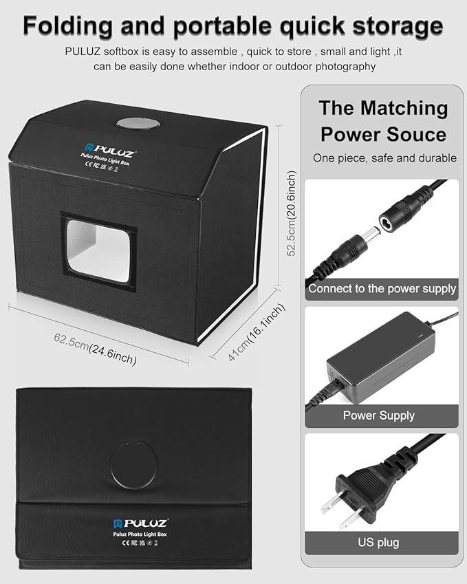 PULUZ Light Box Photography 24x16in, Portable Photo Studio Light Box