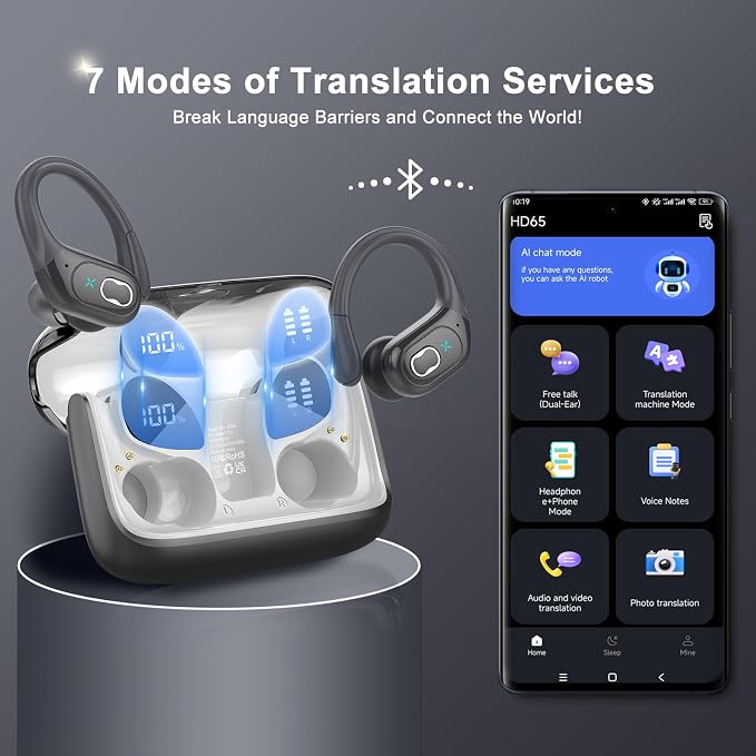 AI Translation Earbuds Real Time, 164 Language Translator Earbud 3-in-1