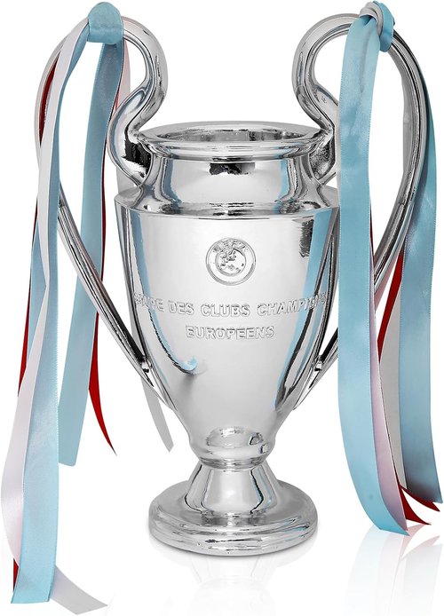Champions Trophy | Soccer League Cup Resin Replica - Silver with Colorful Ribbons, 6.3 Inch