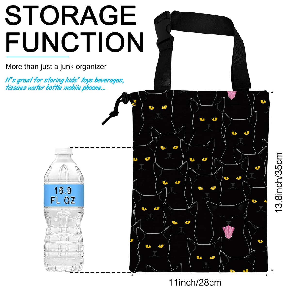 Car Trash Bag Hanging Black Cats Car Trash Can Waterproof Garbage Bag Hanging for Car Back Seat
