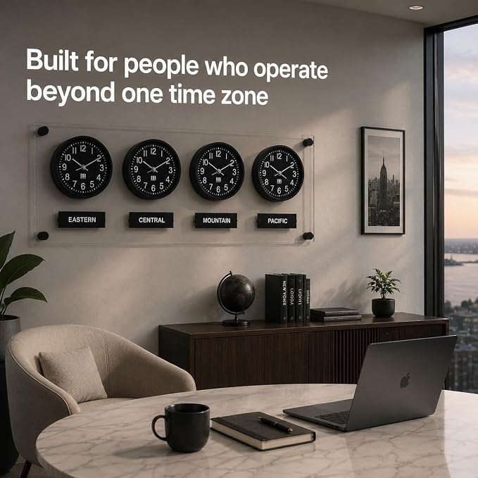 BBHORAIRE Black Time Zone Wall Clock, Silent Quartz Analog World Clock