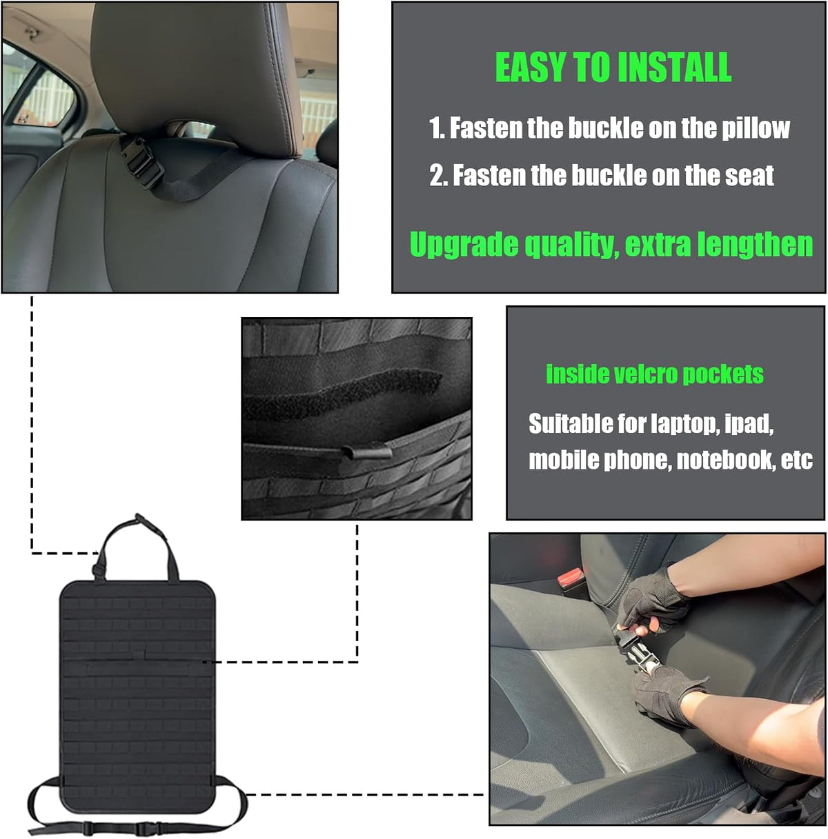 7 PACK Tactical Car Seat Back Organizer With 5 Detachable Pouches Upgrade Tactical Molle Vehicle Panel Organizer Universal fits for Most of Car Truck Ford Jeep Vehicle