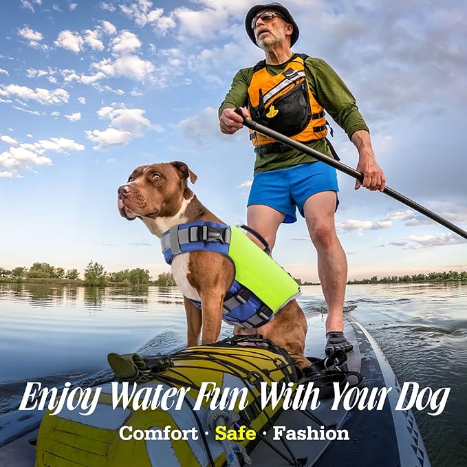 Pawaboo Dog Life Jacket - Reflective Safety Vest with Strong Buoyancy & Rescue Handle, Ripstop Dog Lifesaver for Swimming, Boating - Bright Yellow, S