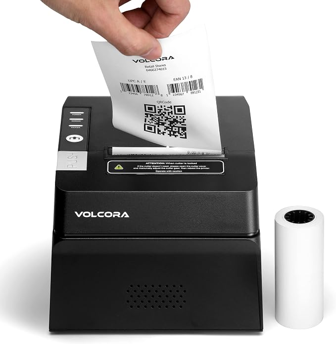 Volcora Thermal Receipt Printer, 80mm POS Printer w/Auto Cutter, USB/Bluetooth