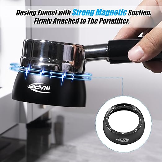 IKAPE Dosing Funnel Set Black, 53mm Espresso Dosing Ring & Puck Screen Kit Compatible with 53 mm Bottomless Portafilter