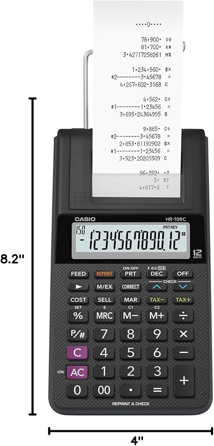 Casio HR-10RC Mini Desktop Printing Calculator | Portable | 12-Digit Display |