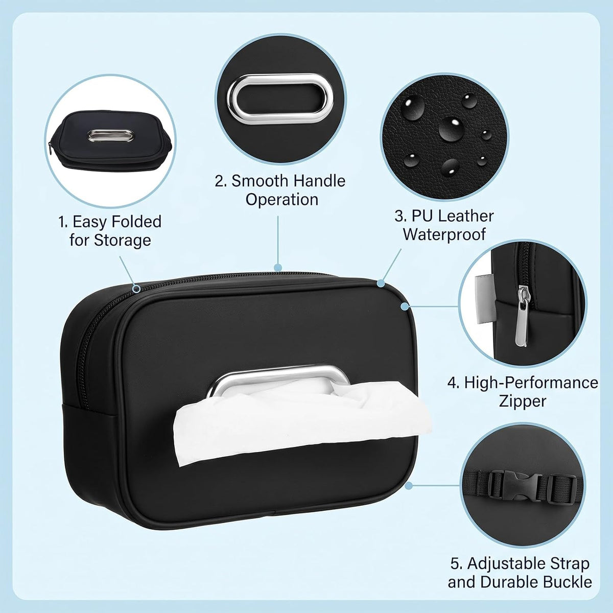 Novabright 3 Pack Car Tissue Holder Sun Visor Napkin Holder PU Leather Tissues Box Cover Backseat Rectangle Organizer for Car Sun Visor Black Organization Accessories