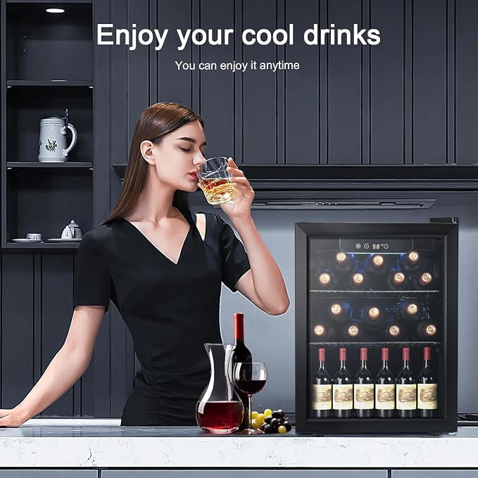 Antarctic Star Wine Cooler, Beverage Refrigerator,16 Bottle 68 Can Freestanding Wine Cellar Front Glass Door for Home and Bar, Digital Temp Control, Blue LED, 1.7 Cu.Ft. | 16 Bottle 68 Can capacity, Freestanding, Front Glass Door for Home and Bar, Digi...