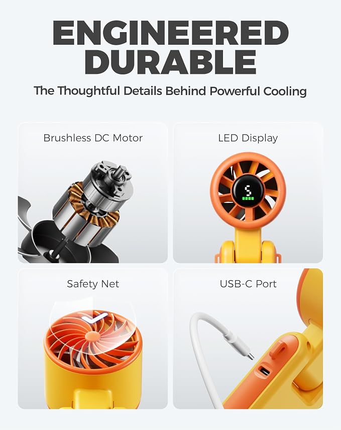 Diveblues Portable Handheld Turbo Fan, 5 Gear Wind, Battery Operated, Up to 12 Working Hours, 3 IN 1 Hand Fan with Air Turbo Tech Cooling Fan for Outdoor Activities, Travel, Working