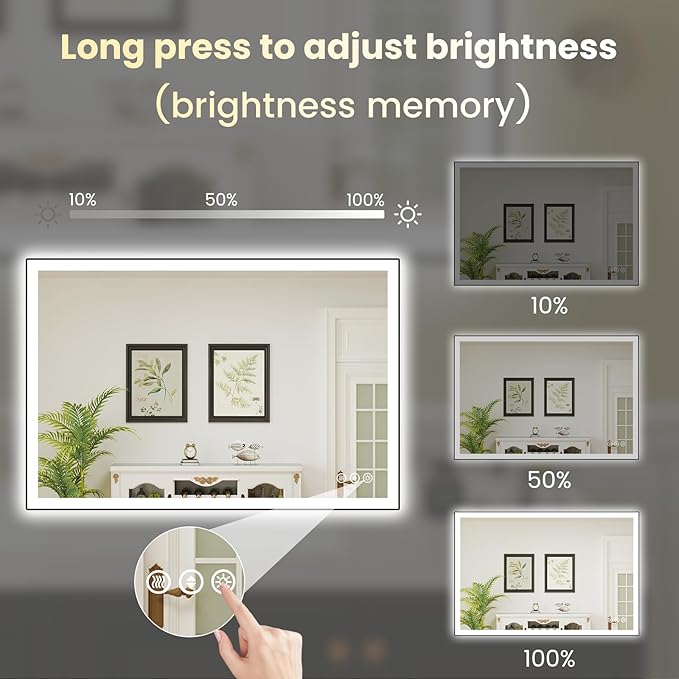 WTTY 40"X30" LED Bathroom Mirror with Black Frame, Bathroom Vanity Mirror with Lights for Wall, Front Light and Backlit, Anti-Fog, Dimmable, 3 Colors, Shatterproof, Memory, Horizontal/Vertical