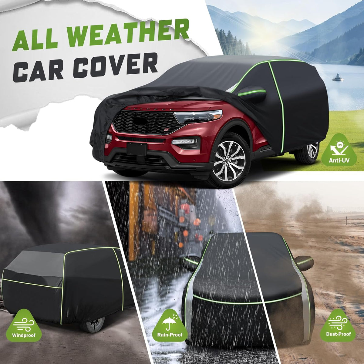 Mixsuper Liner Car Cover for Ford Explorer 1995-2026, 7 Layers Full Car Cover All Weather Car Covers for Explorer, Waterproof Outdoor Cover with Zipper Door Reflective Strips