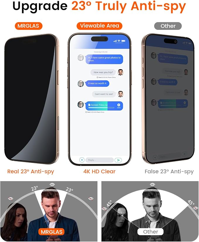 MRGLAS 4-Pack TOP 9H+ Glass for iPhone 15 Pro Privacy Screen Protector UNBREAK