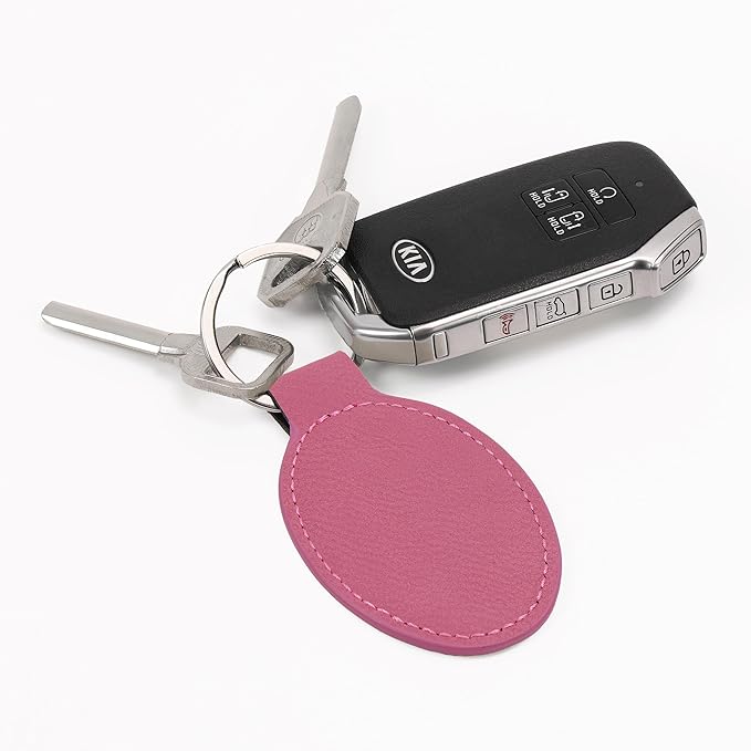 LaserGram Oval Keychain, Palm Trees, Personalized Engraving Included (Pink)