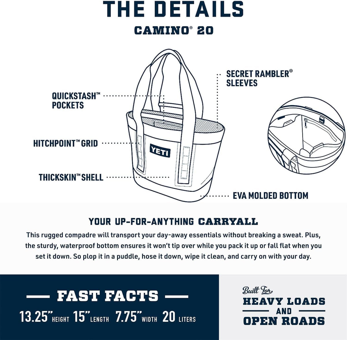 YETI Camino 20 Carryall - Versatile Utility Bag with Internal Dividers for Easy Organization
