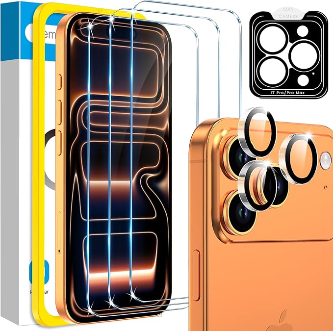 Fotbor Compatible with 3 Pack iPhone 17 Pro Screen Protector with 1 Set Camera