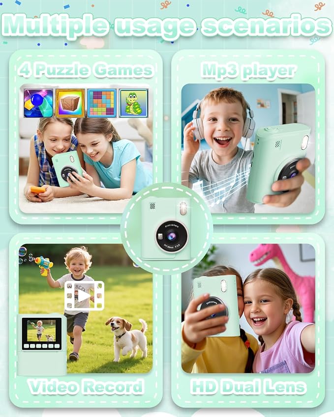 Instant Print Camera for Kids, 1080P Instant Digital Print Cameras for Toddler