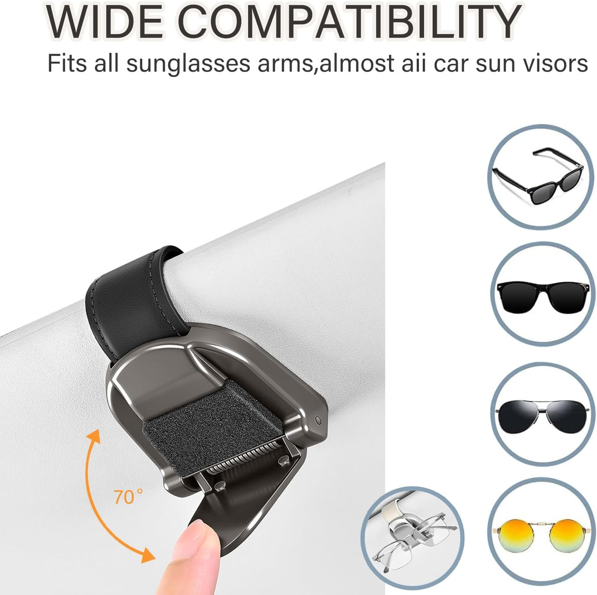 Sunglass Holder for Car Visor,（Zinc Alloy Body） car Visor Sunglasses Clip, Auto-Clamping Eyeglasses Organizer for Sun Visor, One-Handed-Operation,Universal Fit