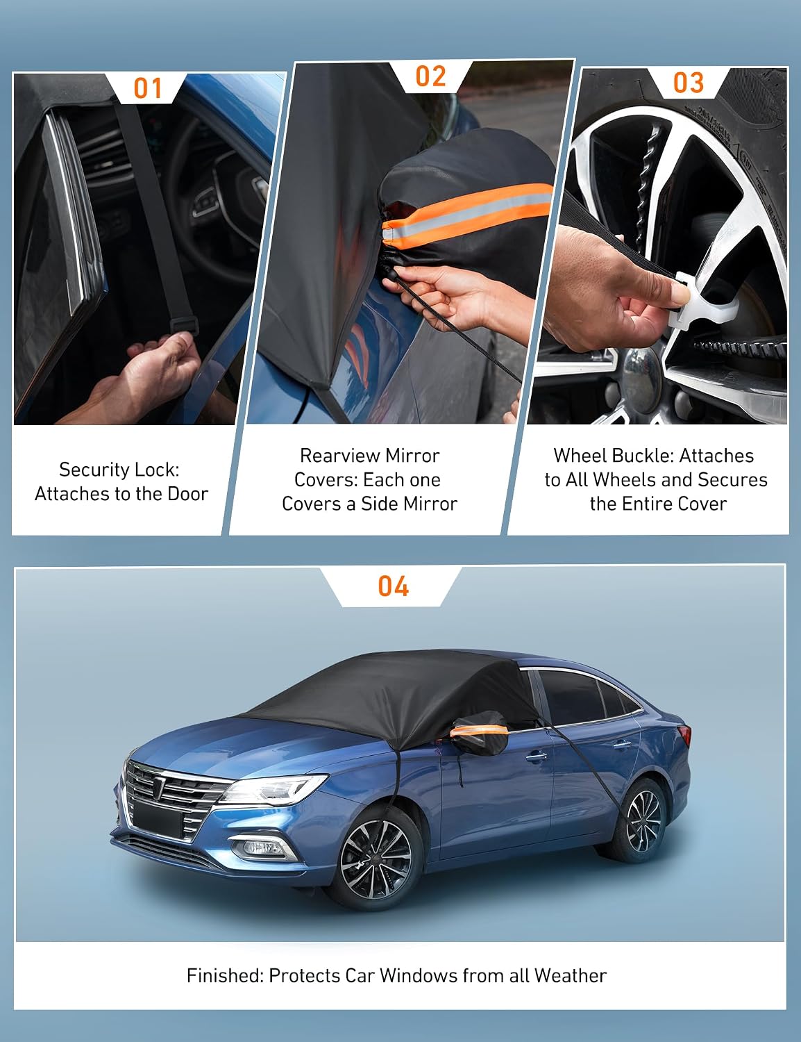 AstroAI Car Windshield Snow Cover, Windshield Cover for ice and Snow, Frost Windshield Cover for Ice, 2*Removal Side Mirror Protector, Windproof UV Sunshade Cover for Cars, SUVs, Vans