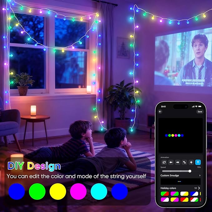 OMIKA 50FT 100 LED Smart Color Changing Globe String Lights, Smart Fairy Lights APP & Remote Control, Music Sync Twinkle Light, 100+ Dynamic Mode for Bedroom Classroom Party Christmas Decoration