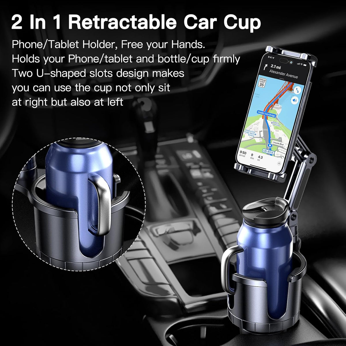 Cup Holder Phone Tablet Mount, 2 in 1 iPad Car Cup Holder with Expander Adjustable Arm for 4.7-10 inches Phone Tablet Mount Compatible for iPad Pro Air Mini, Fire,iPhone 17,Galaxy Phones