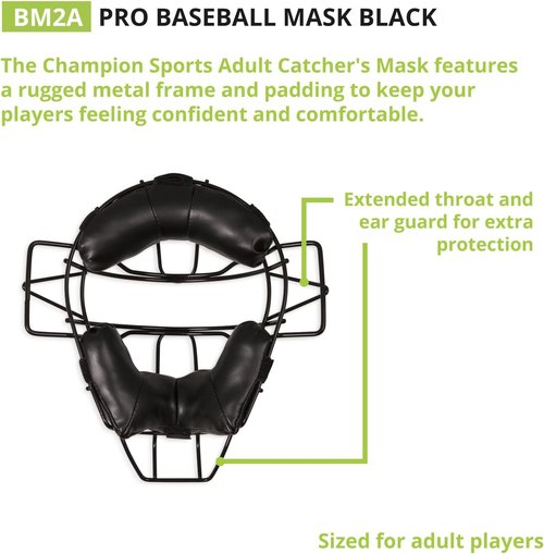 Champion Sports Pro Baseball Mask - Extra Protection for Umpires & Catchers - Adjustable Harness, Black